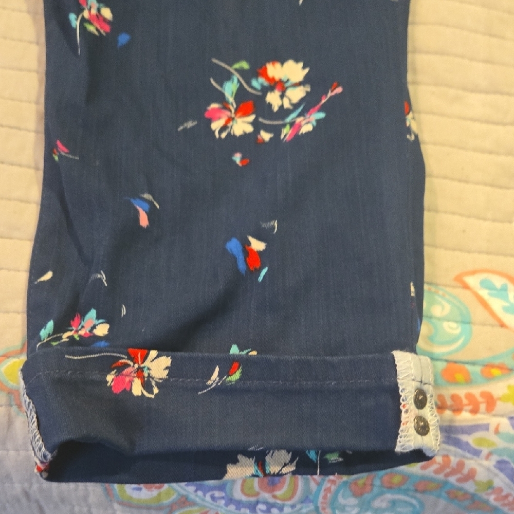 Bandolino Blue Ankle Cropped Stretch Denim Jeans with Floral Print-Size 10 - Picture 6 of 11